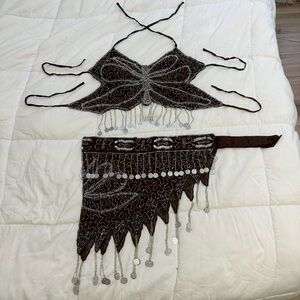 Beaded butterfly top and skirt set